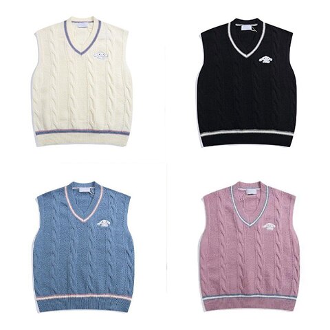 Kawaii Sanrio Cinnamoroll Woolen Knitted Vest Girl Cute Anime Academy Style Jk Underlayer Top Girl Warm Birthday Christmas Gift